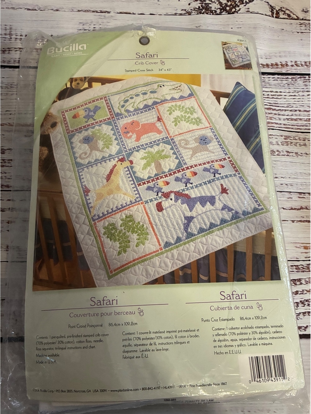Bucilla Safari Crib Cover Stamped Cross Stitch Kit 34 x 43